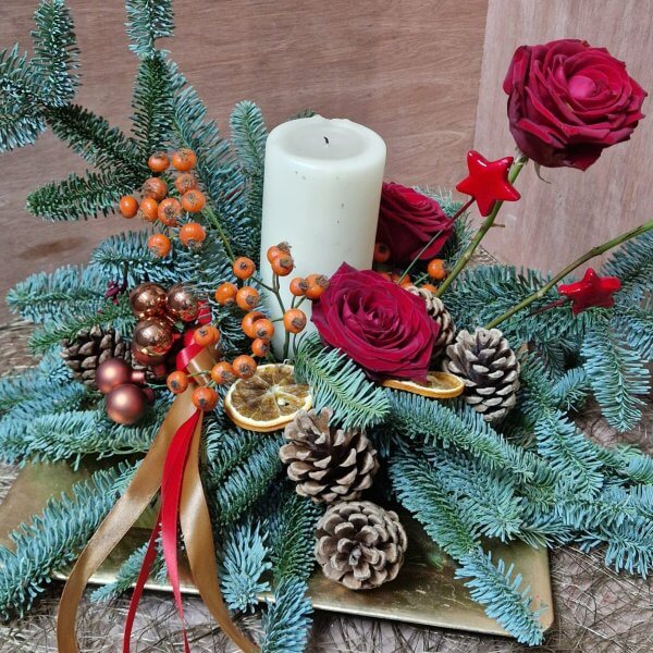 FRESH CENTREPIECE WITH CANDLE - LARGE